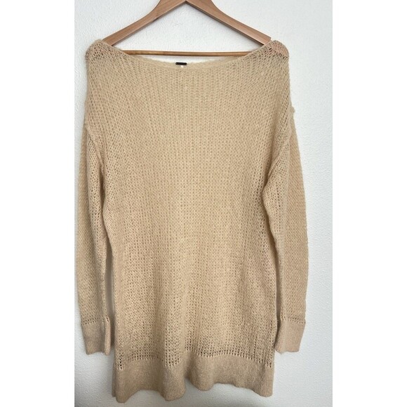 Free People Mohair Transparent Crew Neck Sand Tunic Sweater Lounge Soft Cozy M - Picture 5 of 10